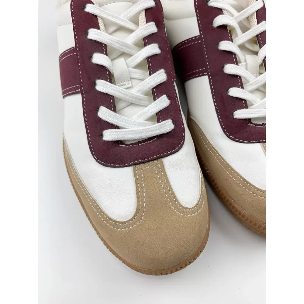 J Crew Field Sneakers Retro Tan Red Casual Faux Leather Lifestyle Women's 10